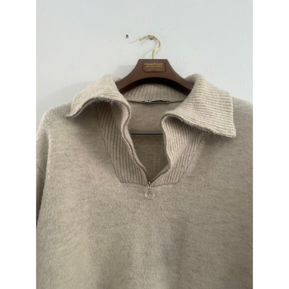 Zara Beige Size S Quarter Zip Cream Cable Knit High Neck Women’s Sweater - Picture 2 of 8